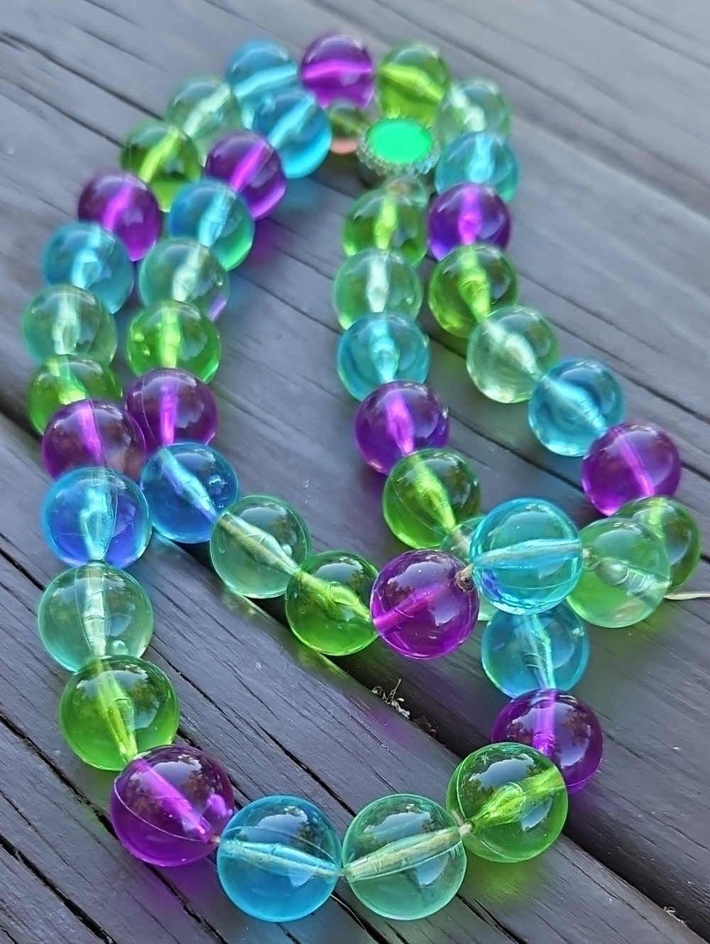 Multicolor Glass Bead Necklace — Green, Blue & Purple